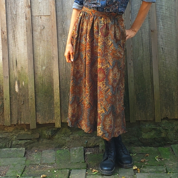 Vintage Dresses & Skirts - VTG Gloria Sachs Pleated Paisley Midi Skirt